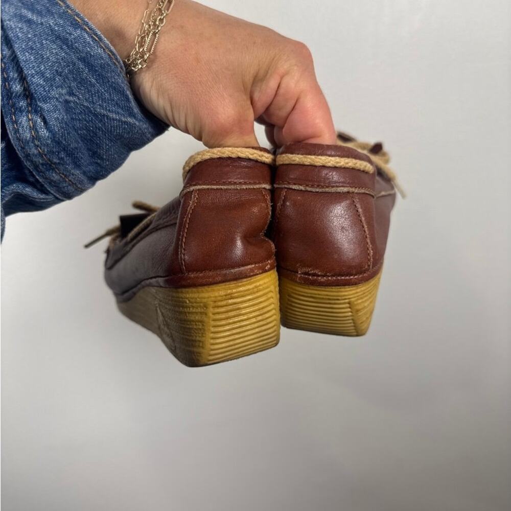 Cherokee Vintage Brown Leather Fringe Tassel Moccasin Wedge Loafers 7.5 - Picture 5 of 7